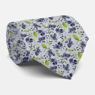 Jardin Calme-Lt Grey, Groen & Grijs Waterverf Bloe Stropdas