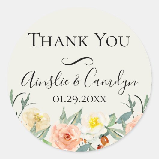 Jardin De Fleurs Bruiloft Dank U Favor Ronde Sticker (Voorkant)
