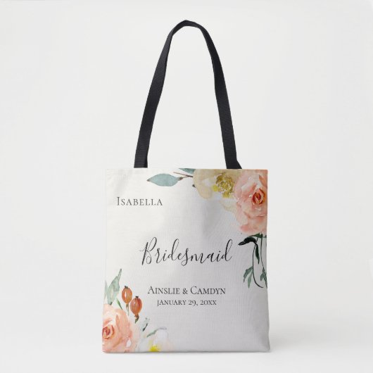 Jardin De Fleurs gepersonaliseerde Bridesmaid Tote Bag (Voorkant)