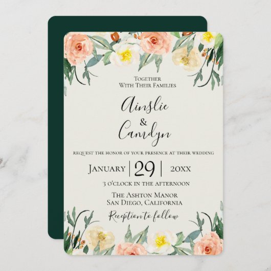 Jardin de Fleurs Wedding Invitation Kaart (Voorkant / Achterkant)