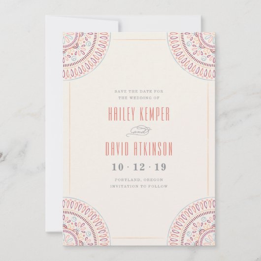 Jardin Mandala Save the Date Kaart - Coral (Voorkant)