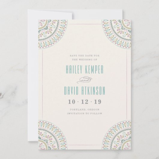 Jardin Mandala Save the Date Kaart - Turquoise (Voorkant)
