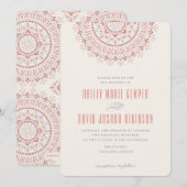 Jardin Mandala Wedding Invitation - Coral Kaart (Voorkant / Achterkant)