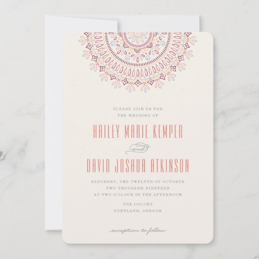 Jardin Mandala Wedding Invitation - Coral Kaart (Voorkant)