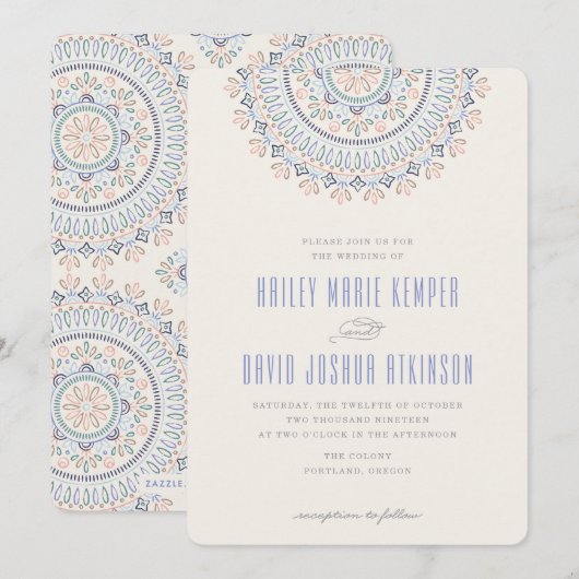 Jardin Mandala Wedding Invitation - Cornflower Kaart (Voorkant / Achterkant)