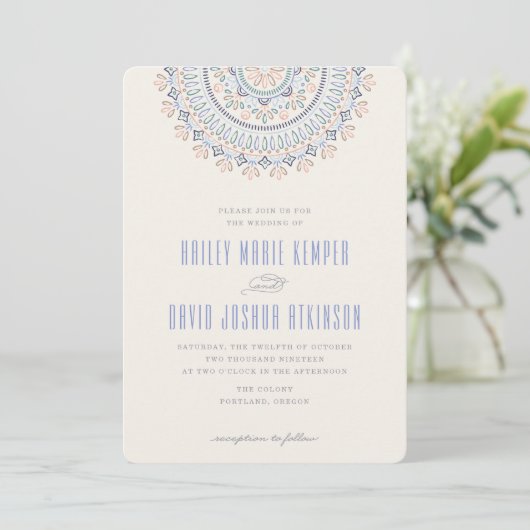 Jardin Mandala Wedding Invitation - Cornflower Kaart (Staand voorkant)