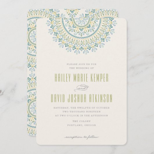 Jardin Mandala Wedding Invitation - Limoen Kaart (Voorkant / Achterkant)