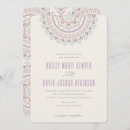 Jardin Mandala Wedding Invitation - Orchid Kaart (Voorkant / Achterkant)