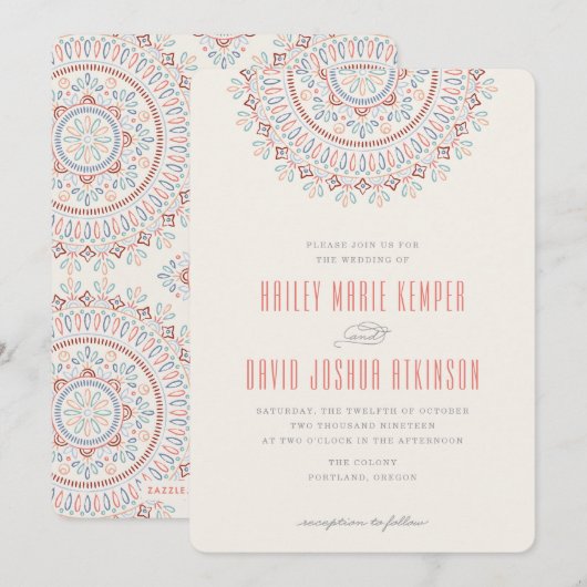 Jardin Mandala Wedding Invitation - Salmon Kaart (Voorkant / Achterkant)