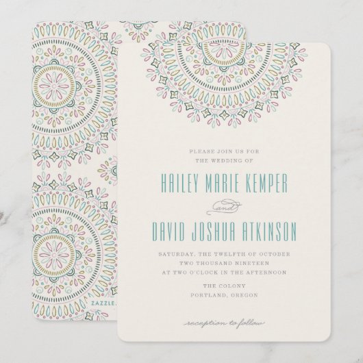 Jardin Mandala Wedding Invitation - Turquoise Kaart (Voorkant / Achterkant)