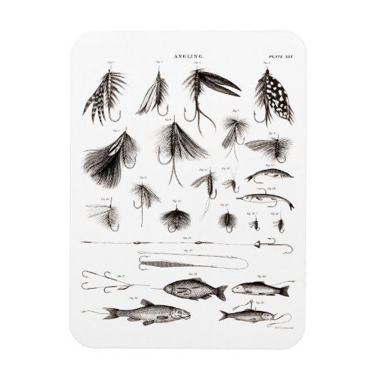  jaren 1800 Angling Fly Fishing lokken lokken Magneet (Verticaal)