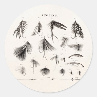 jaren 1800 hengelvliegen vliegen lokken ronde sticker