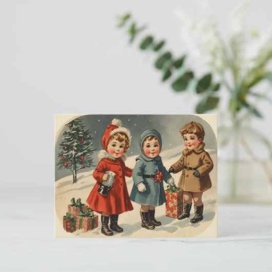  jaren 1900 Schattigee kinderkerst Feestdagenkaart (Staand voorkant)