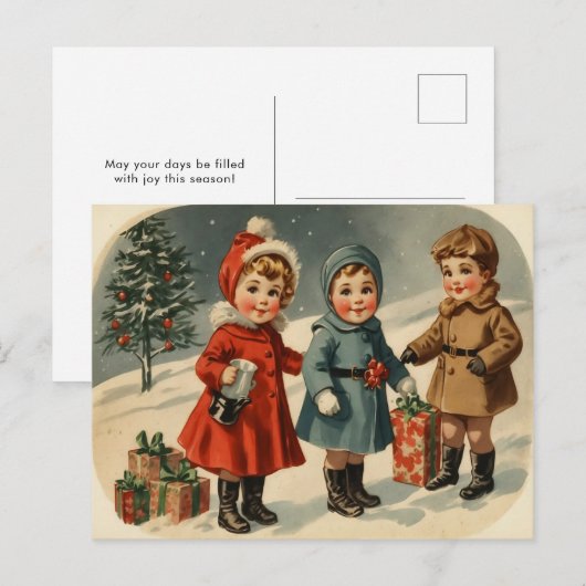  jaren 1900 Schattigee kinderkerst Feestdagenkaart (Voorkant / Achterkant)