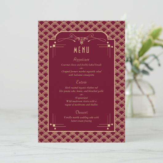 jaren 1920 Art Deco Gatsby Wedding Menu Kaart (Staand voorkant)