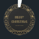 jaren 1920 Art Deco Vrolijk Kerstfeest Ornament<br><div class="desc">Reis terug naar de brullende jaren twintig met deze  art deco geïnspireerde briefpapier. Eenvoudige maar stijlvolle,  zwarte en gouden retro typografie,  volledig aanpasbaar als u de kleur van de achtergrond of de tekst wilt veranderen. U kunt het achtergrondontwerp ook gemakkelijk verwijderen.</div>