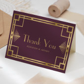  jaren 1920 Deco Bourgondië Gold Wedding Dank u Kaart