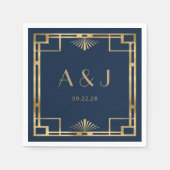  jaren 1920 Deco Lijst Gold Navy Blue Wedding Servet (Voorkant)