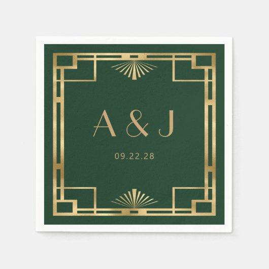  jaren 1920 Deco Lijst Goud Donkergroen Huwelijk Servet (Voorkant)