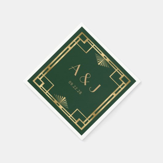  jaren 1920 Deco Lijst Goud Donkergroen Huwelijk Servet (Hoek)