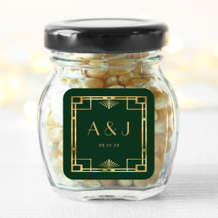 jaren 1920 Deco Lijst Goud Donkergroen Huwelijk Vierkante Sticker