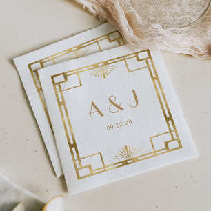  jaren 1920 Deco Lijst Goud Wit Huwelijk Servet