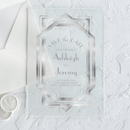  jaren 1920 Deco Silver Wedding Save the Date Acryl Uitnodigingen