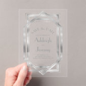  jaren 1920 Deco Silver Wedding Save the Date Acryl Uitnodigingen (Insitu (Draagbaar))
