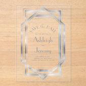  jaren 1920 Deco Silver Wedding Save the Date Acryl Uitnodigingen (Voorkant)