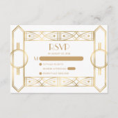  jaren 1920 Deco White Gold Wedding RSVP Informatiekaartje (Voorkant)