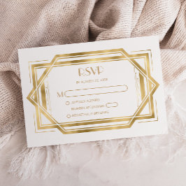 jaren 1920 Deco White Gold Wedding RSVP Informatiekaartje