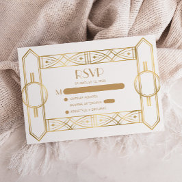  jaren 1920 Deco White Gold Wedding RSVP Informatiekaartje