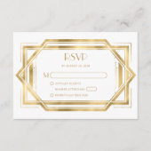  jaren 1920 Deco White Gold Wedding RSVP Informatiekaartje (Voorkant)