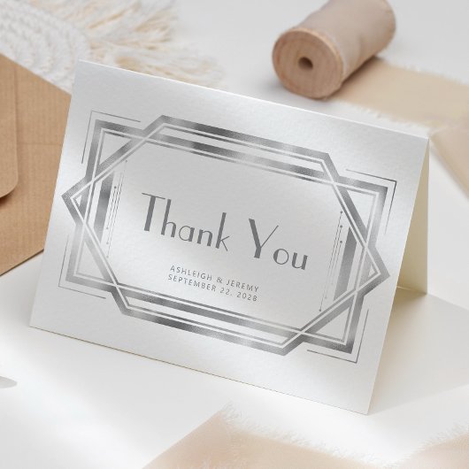 jaren 1920 Deco Wit Zilveren Huwelijk Dank u Kaart
