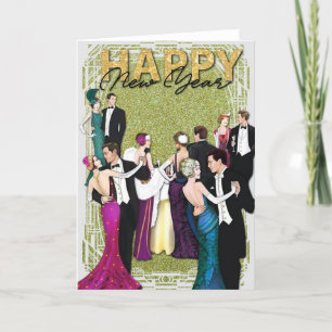 jaren 1920 Flapper Art Deco New Years Party Feestdagen Kaart