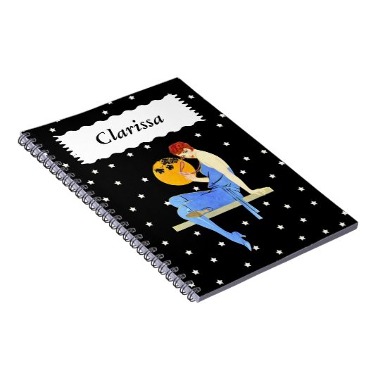  jaren 1920 Flapper Red Hair Stars Moon Pearls Notitieboek (Rechterzijde)
