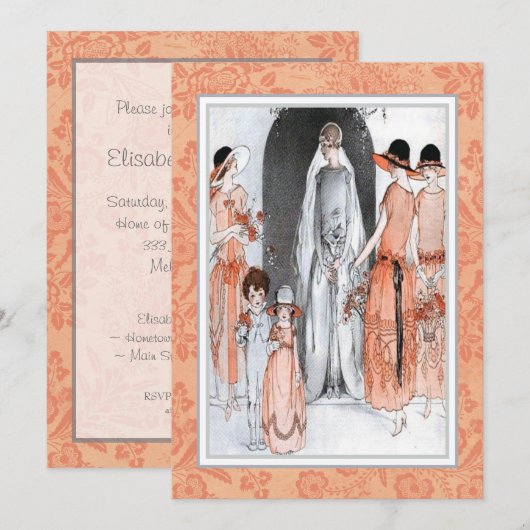  jaren 1920 Illustratie Bruids Party Douche Kaart (Voorkant / Achterkant)