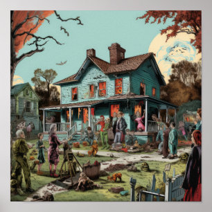 jaren 1950 Comic Book Style Haunted House Poste Poster