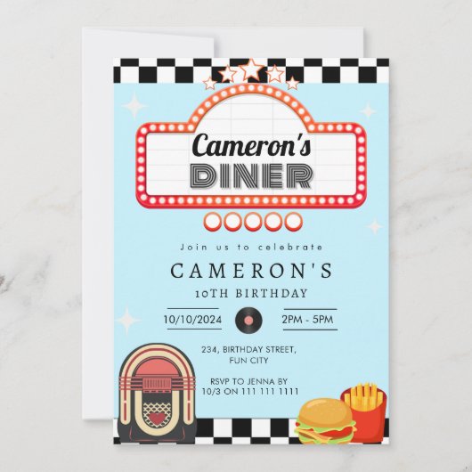  jaren 1950 Diner Retro Verjaardag Sock Hop Kaart (Voorkant)
