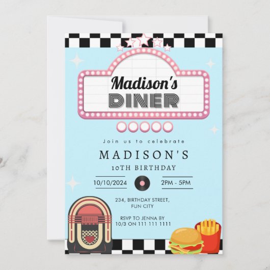  jaren 1950 Diner Retro Verjaardag Sock Hop Kaart (Voorkant)