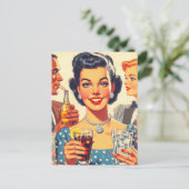  jaren 1950 Drink Mensen Illustratie Briefkaart (Staand voorkant)