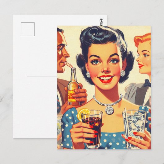 jaren 1950 Drink Mensen Illustratie Briefkaart (Voorkant / Achterkant)