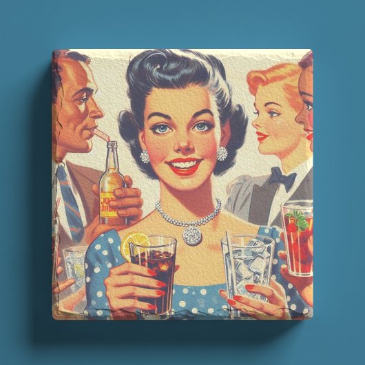  jaren 1950 Drink Mensen Illustratie Stenen Onderzetter
