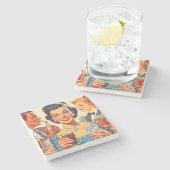 jaren 1950 Drink Mensen Illustratie Stenen Onderzetter (Zijkant)