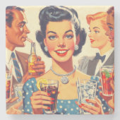  jaren 1950 Drink Mensen Illustratie Stenen Onderzetter (Voorkant)