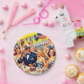  jaren 1950 Feestillustratie Papieren Bordje (Feest)