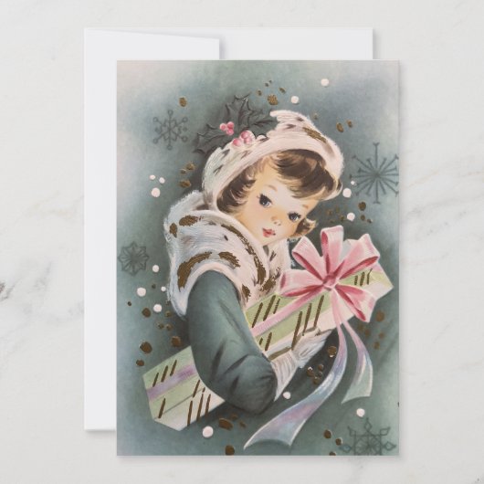  jaren 1950 Roze Kerstmeisje Custom Christmas Feestdagenkaart (Voorkant)