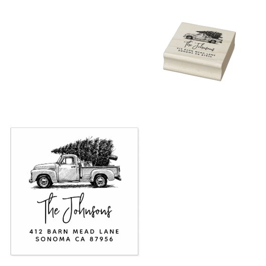  jaren 1950 Truck & Tree Country Kerstadres Rubberstempel (Gestempeld)