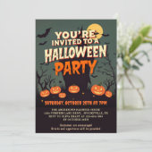  jaren 1970 Haunted House Halloween Party Kaart (Staand voorkant)