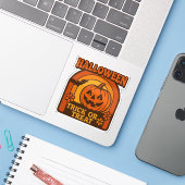  jaren 1970 Trick or treat Halloween Sticker (Laptop met iPhone)